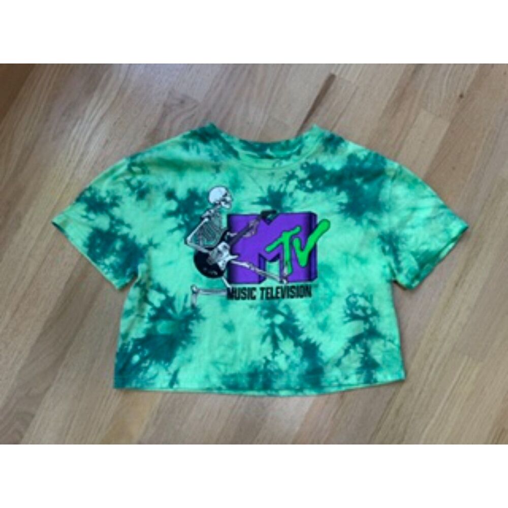 MTV Women’s Small Green Tie Dye Cropped Graphic T-Shirt